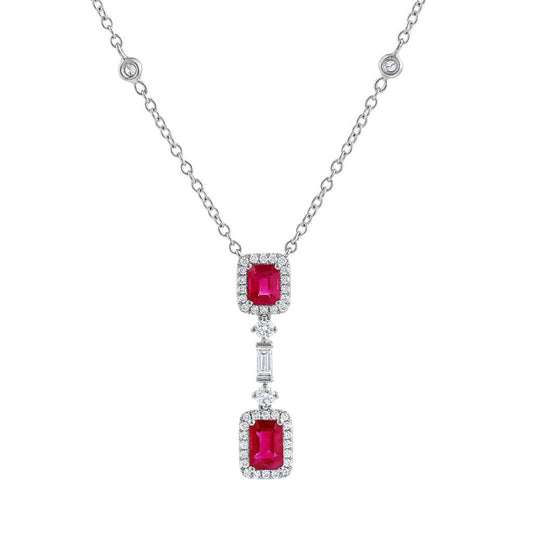 LaViano Fashion 18K White Gold Ruby and Diamond Necklace