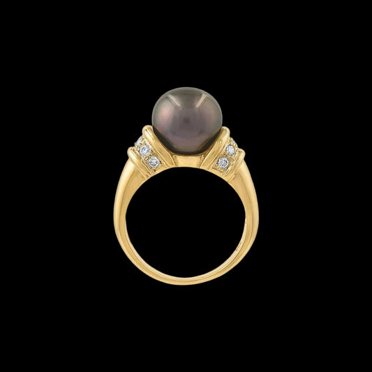 LaViano Fashion 14K Yellow Gold Tahitian Pearl and Diamond Ring