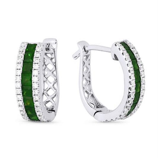 LaViano Fashion 14K White Gold Emerald  and Diamond Earrings