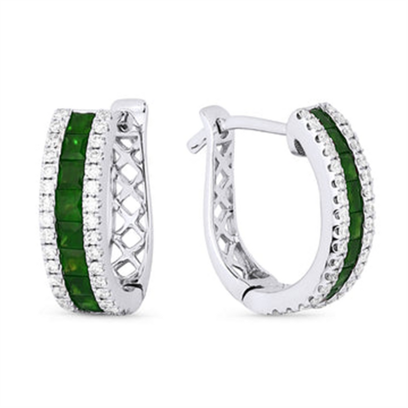 LaViano Fashion 14K White Gold Emerald and Diamond Earrings