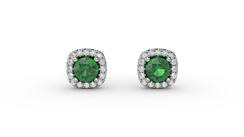 LaViano Fashion 14K White Gold Emerald and Diamond Earrings