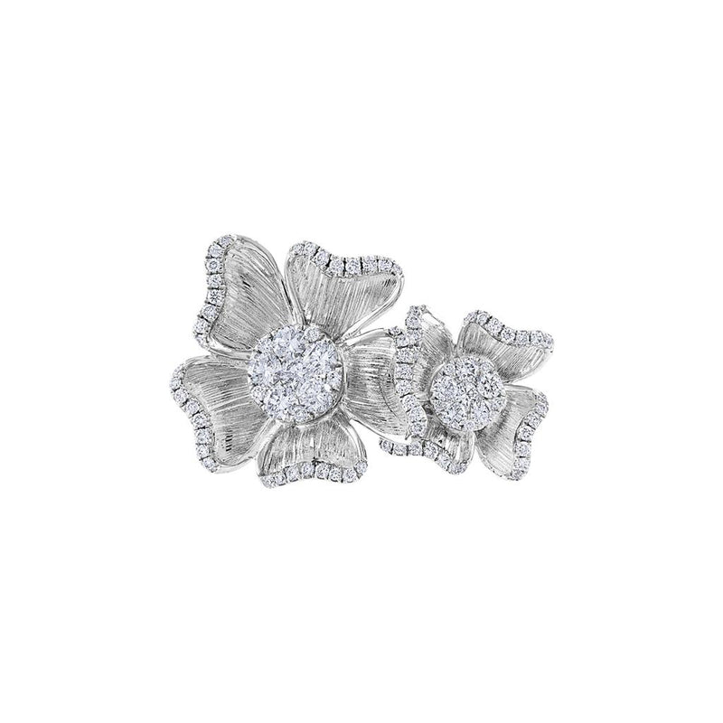 LaViano Fashion 18K White Gold Double Flower Diamond Ring