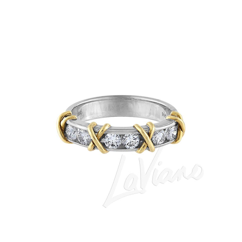 LaViano Fashion 14K White and 18K Yellow Gold Diamond Wedding Band