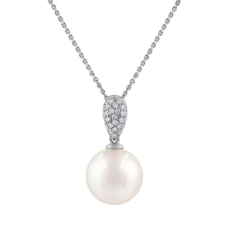 LaViano Fashion 14K White Gold Pearl and Diamond Pendant