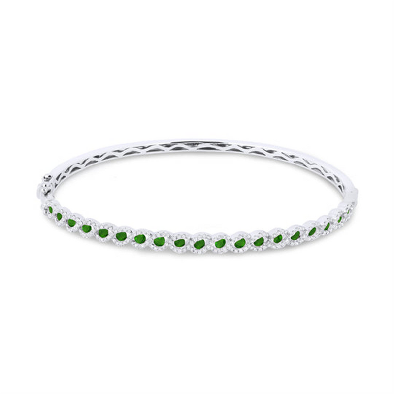 LaViano Fashion 14K White Gold Emerald and Diamond Bracelet