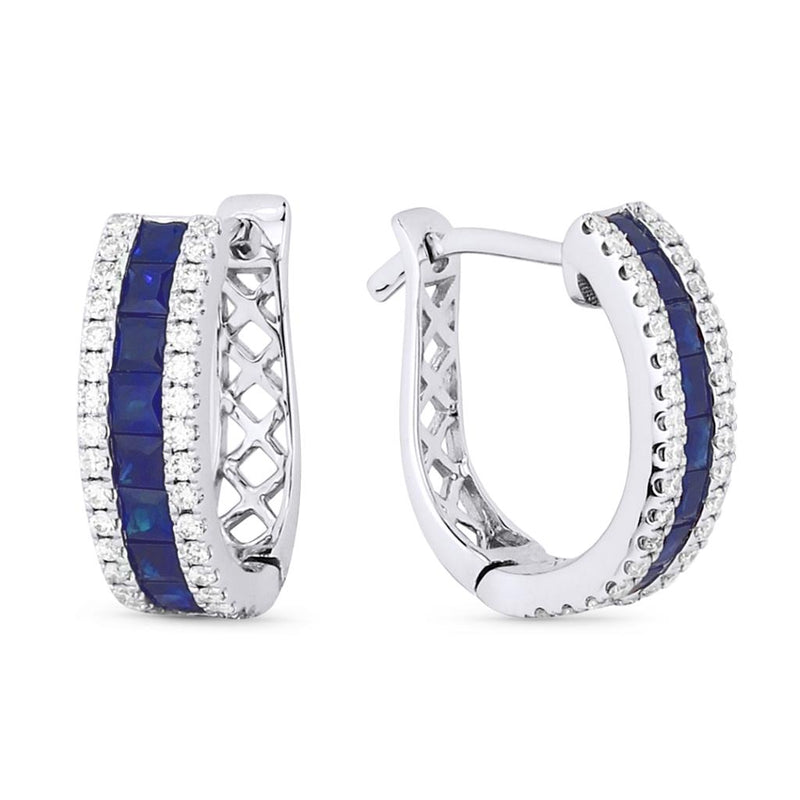 LaViano Fashion 14K White Gold Sapphire and Diamond Hoop Earrings