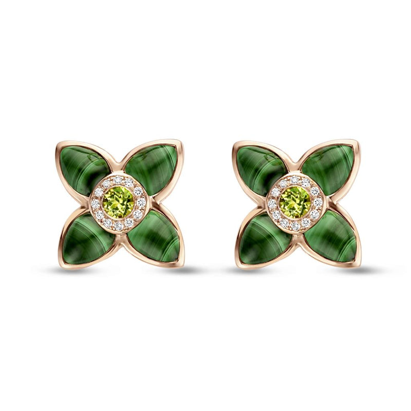 Tirisi 18K Rose Gold Malachirte and Peridot Diamond Earrings