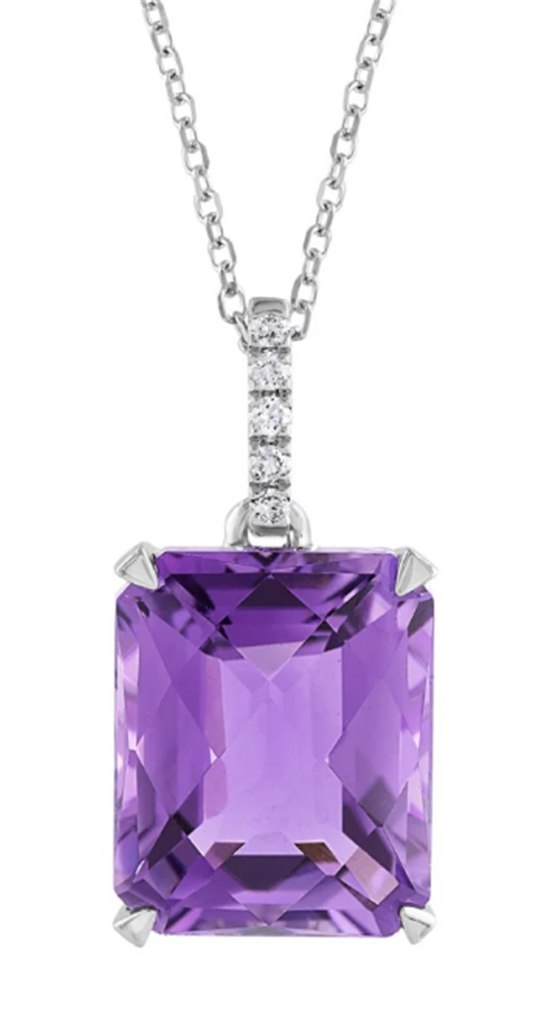 Pe Jay Creations 14K White Gold Amethyst and Diamond Necklace