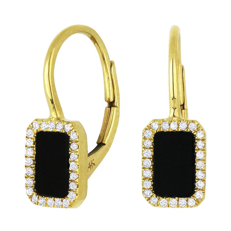 LaViano Fashion 14K Yellow Gold Black Onyx and Diamond Leverback Earrings