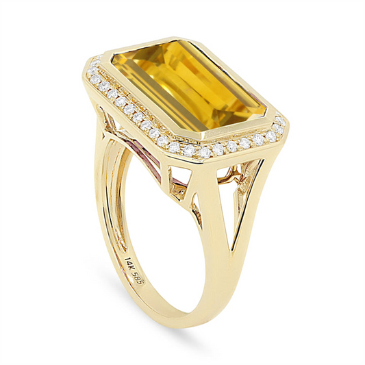LaViano Fashion 14K Yellow Gold Citrine and Diamond Ring
