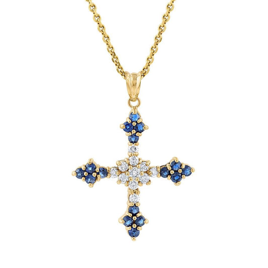 LaVianoFashion 14K Yellow Gold Sapphire and Diamond Cross