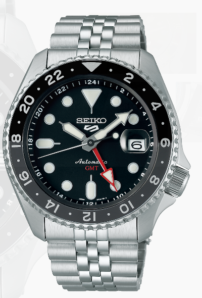SEIKO 5 Sports Stainless Steel Automatic GMT Black - Grey Dial SSK001