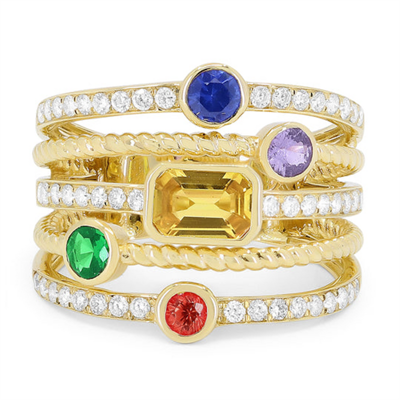 LaVianoFashion 14K Yellow Gold Multi  Color Sapphire and Diamond Ring