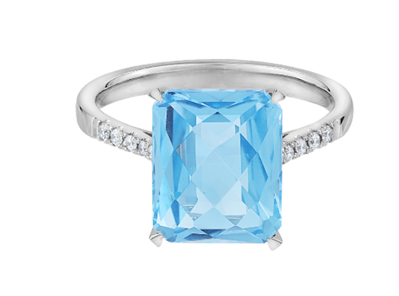 Pe Jay Creations 14K White Gold Blue Topaz and Diamond Ring