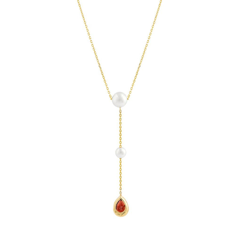 LaViano Fashion 14K Yellow Gold Pearl and Garnet Drop Necklace