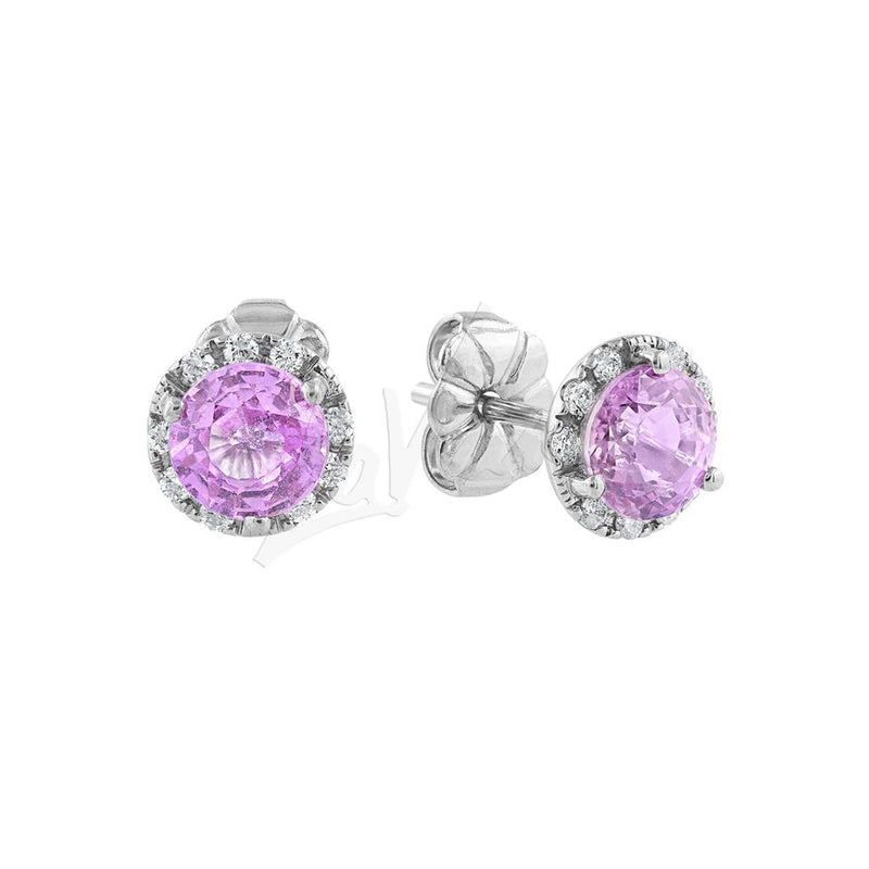 LaViano Fashion 14K White Gold Pink Sapphire and Diamond Earrings