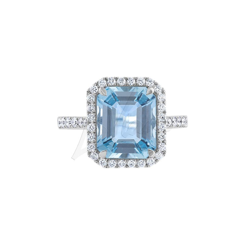 LaViano Fashion 18K White Gold Aquamarine and Diamond Ring