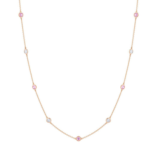 LaViano Fashion 14K Rose Gold Pink Sapphire and Diamond Necklace Sapphires 1.09 Carats Diamonds .96 Carats