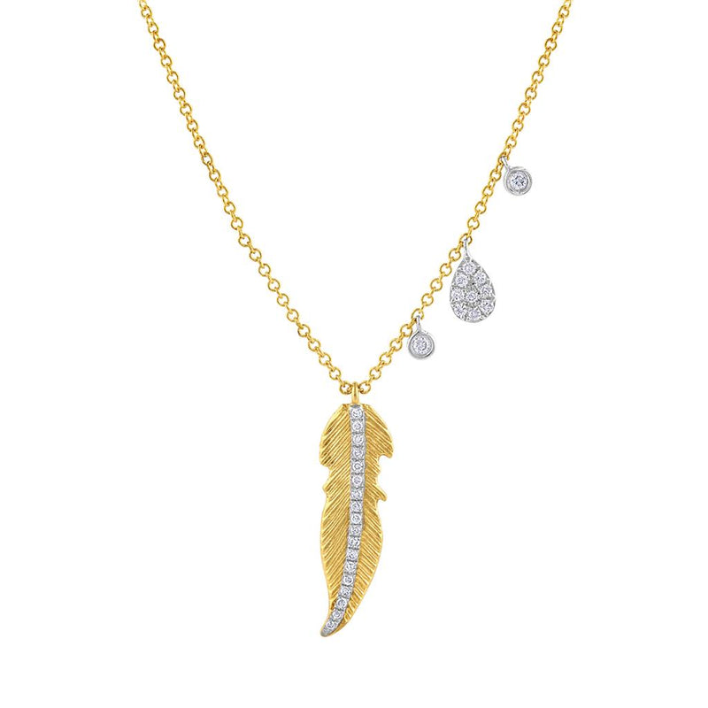 LaViano Fashion 14K Yellow Gold Feather Diamond Necklace