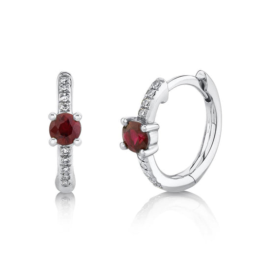 Shy Creation 14K White Gold Ruby and Diamond Earrings