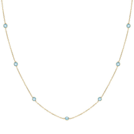 Laviano Fashion 14K Yellow Gold Blue Topaz Station Necklace
