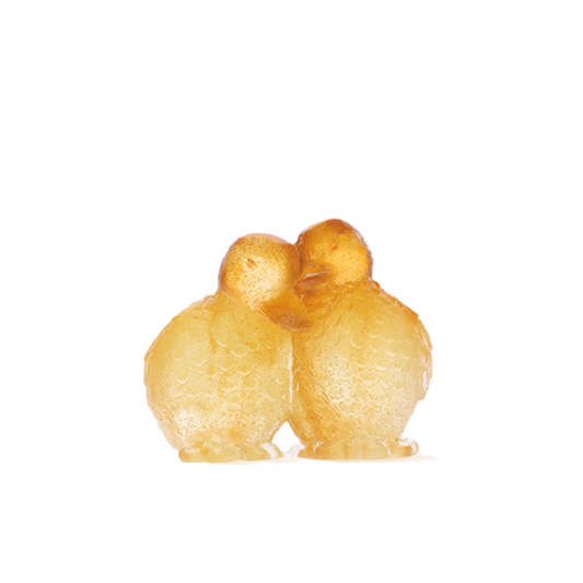 Daum Crystal Small Ducklings in Amber