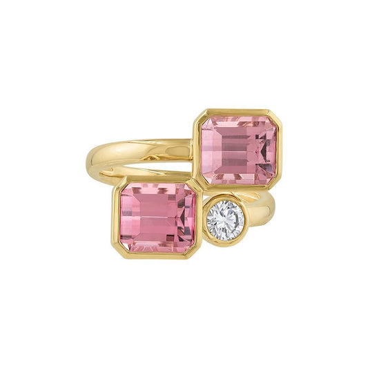 LaViano Fashion 14K Yellow Gold Pink Tourmaline and DIamond Ring