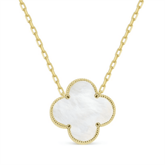 LaViano Fashion 14K Yellow Gold Mother of Pearl Clover Necklace