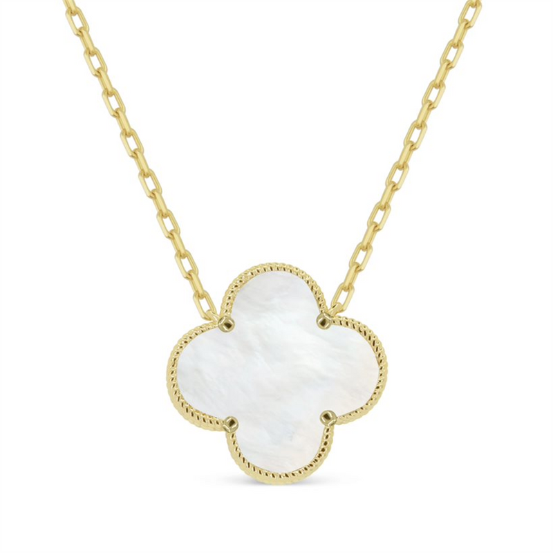 LaViano Fashion 14K Yellow Gold Mother of Pearl Clover Necklace