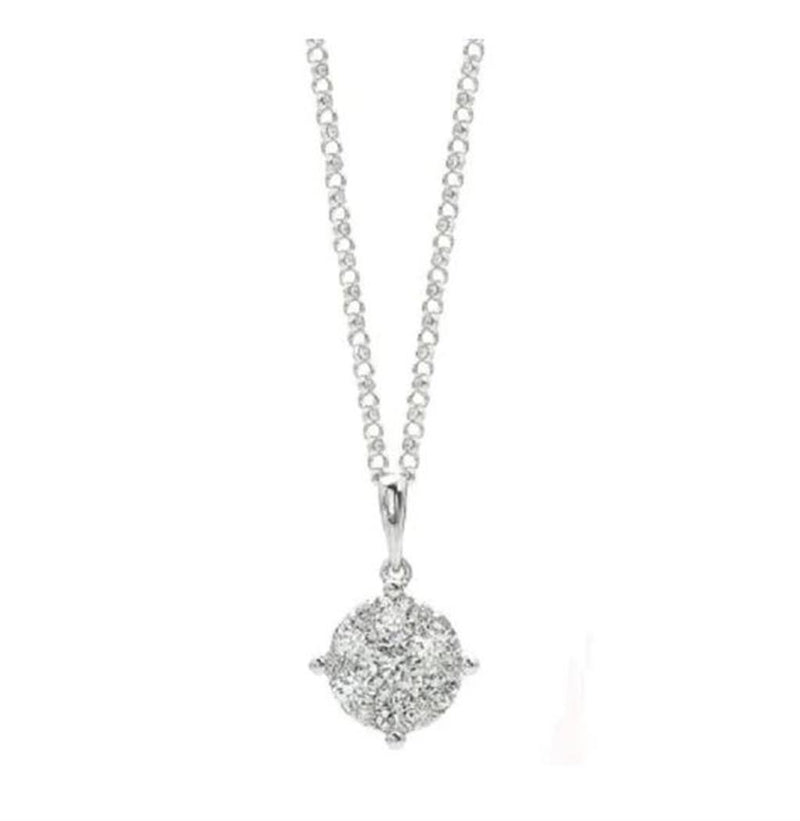 A Link 18K White Gold Diamond Cluster Pendant Necklace