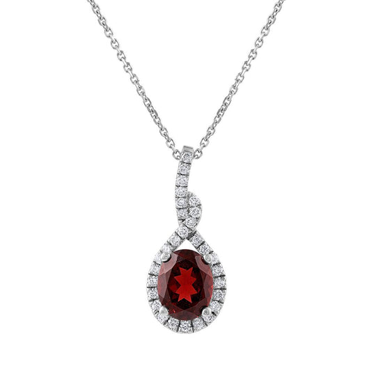 LaViano Fashinon 14K White Gold Garnet and Diamond Pendant