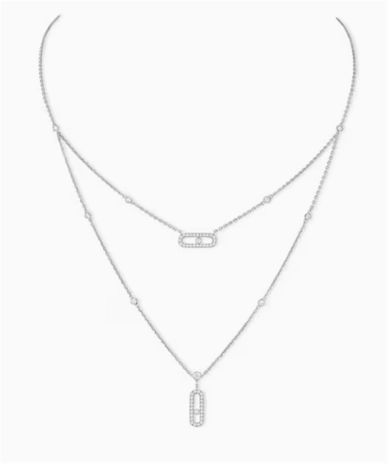 Messika 18K White Gold Diamond Move Uno PV 2 Rows Necklace