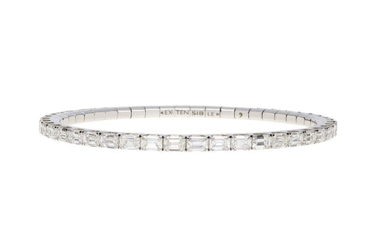 extensible 18K White Gold Emerald Cut Diamond Stretch Tennis Bracelet