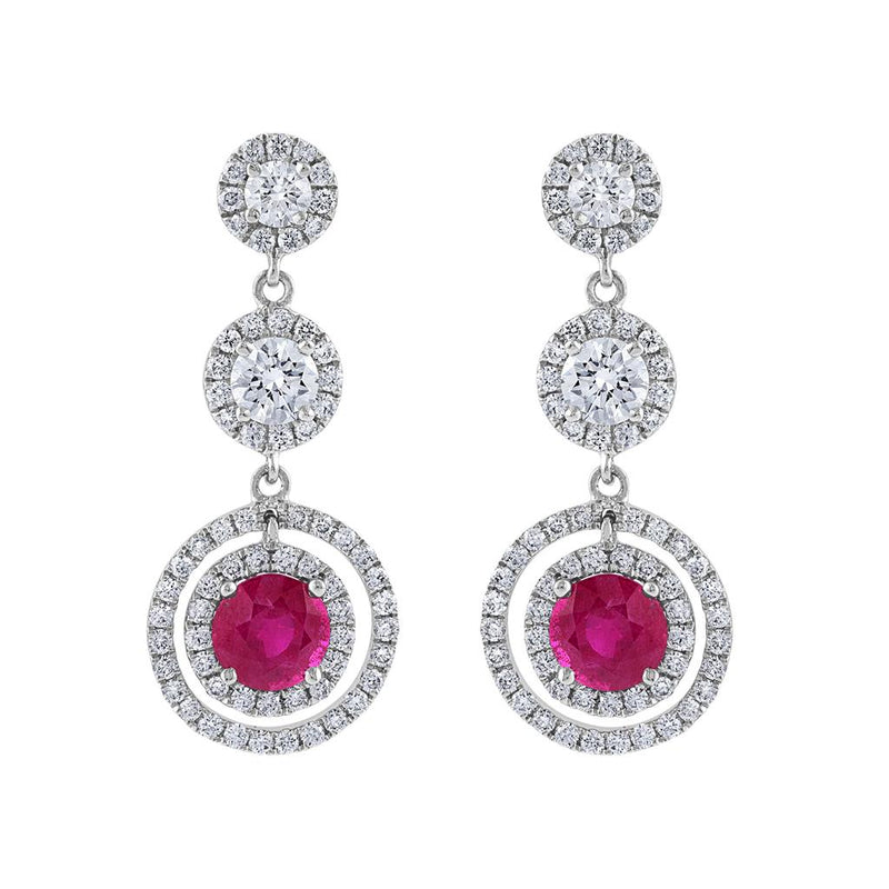 LaViano Fashion 18K White Gold Ruby and Diamond Earrings