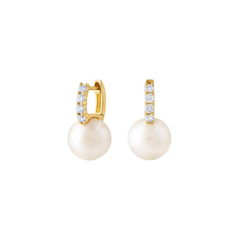 LaViano Fashion 18K Yellow Gold Pearl and Diamond Earrings