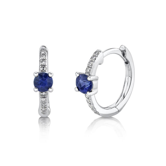 Shy Creation 14K White Gold Sapphire and Diamond Earrings