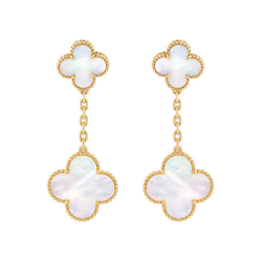 18K Yellow Gold Van Cleef and Arpels Magic Alahambra Mother of Pearl Motif Earrings