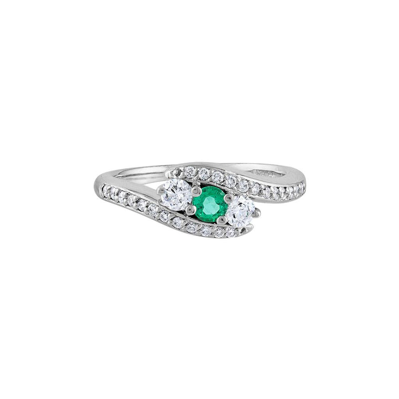 LaViano Fashion 14K White Gold Emerald and Diamond Ring