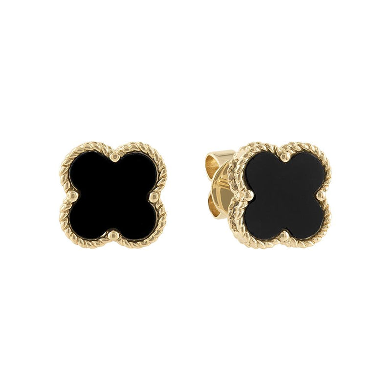 LaViano Fashion 14K Yellow Gold Black Onyx Clover Earrings