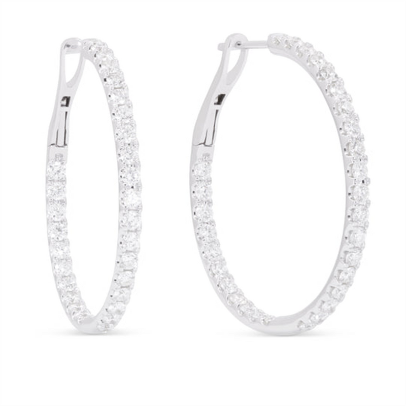 LaViano Fashion 14K White Gold Diamond Hoop Earrings