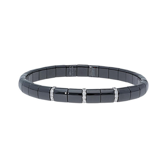 Roberto Demeglio 18K White Gold Black Ceramic and Diamond 3 Row Bracelet