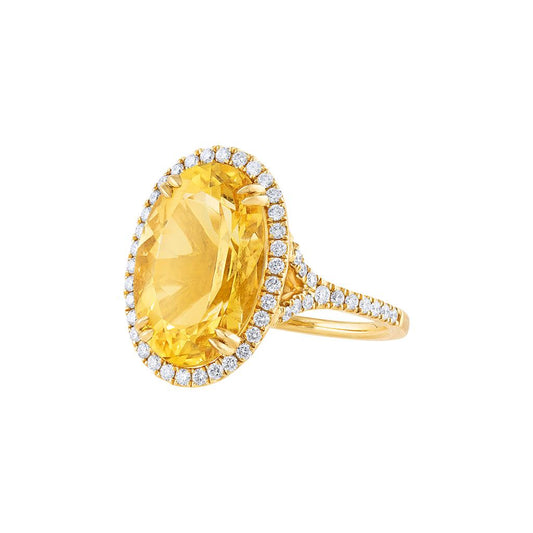 LaViano Fashion 18K Yellow Gold Golden Beryl and Diamond Ring