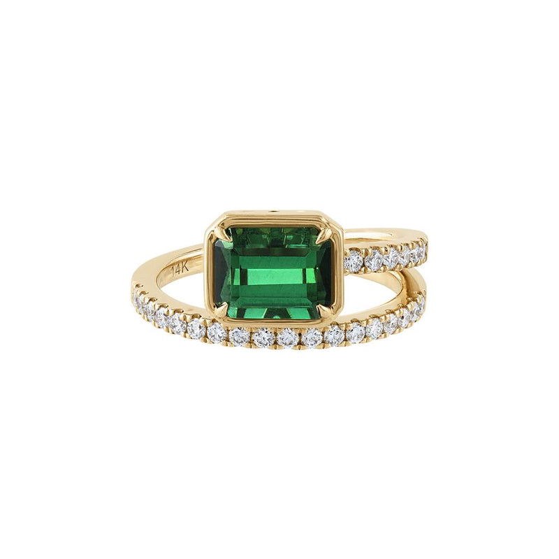 LaViano Fashion 14K Yellow Gold Green Tourmaline and Diamond Ring