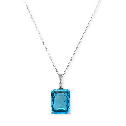 Pe Jay Creations 14K White Gold Blue Topaz and Diamond Pendant