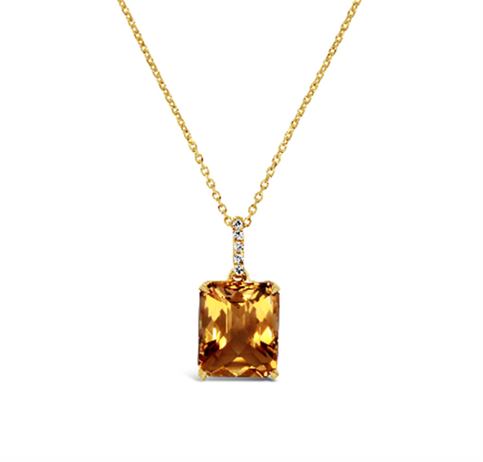 Pe Jay Creations 14K Yellow Gold Citrine and Diamond Pendant