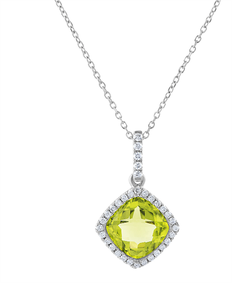 Pe Jay Creations 14K White Gold Peridot and Diamond Pendant