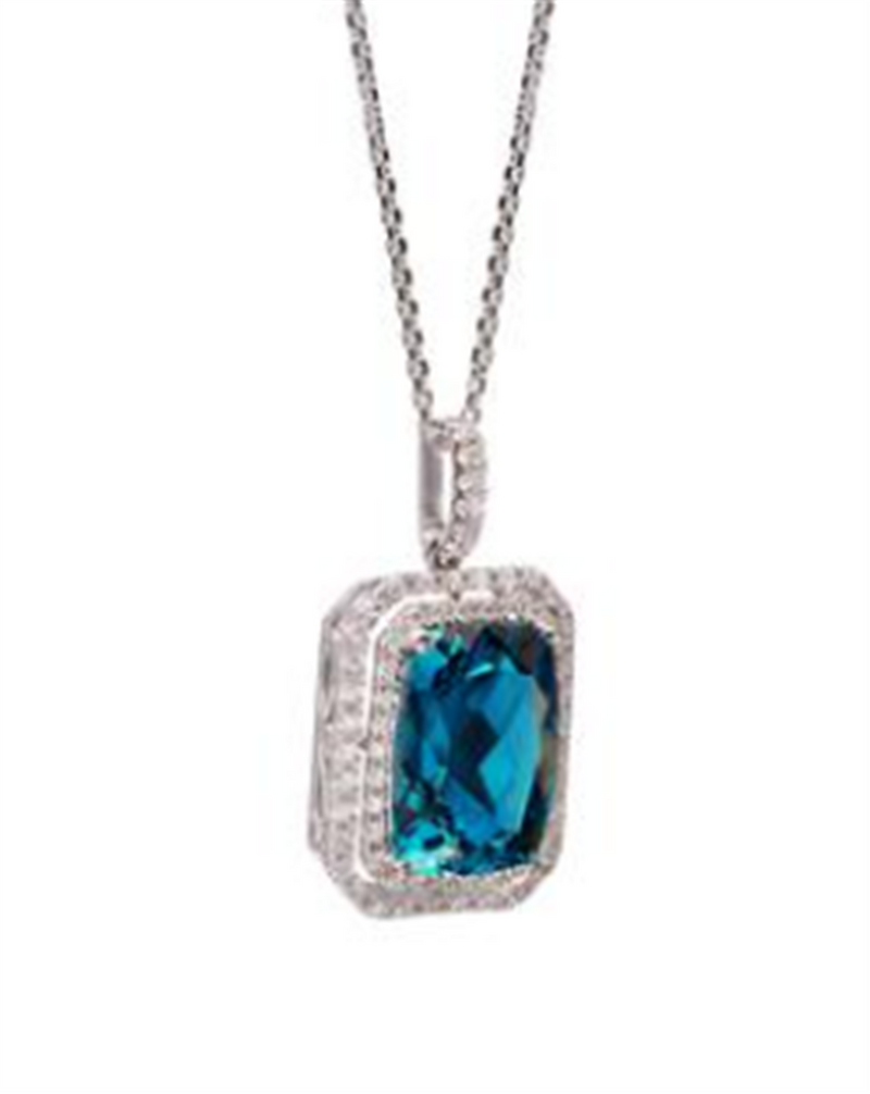 Pe Jay Creations 14K White Gold Blue Topaz and Diamond Necklace