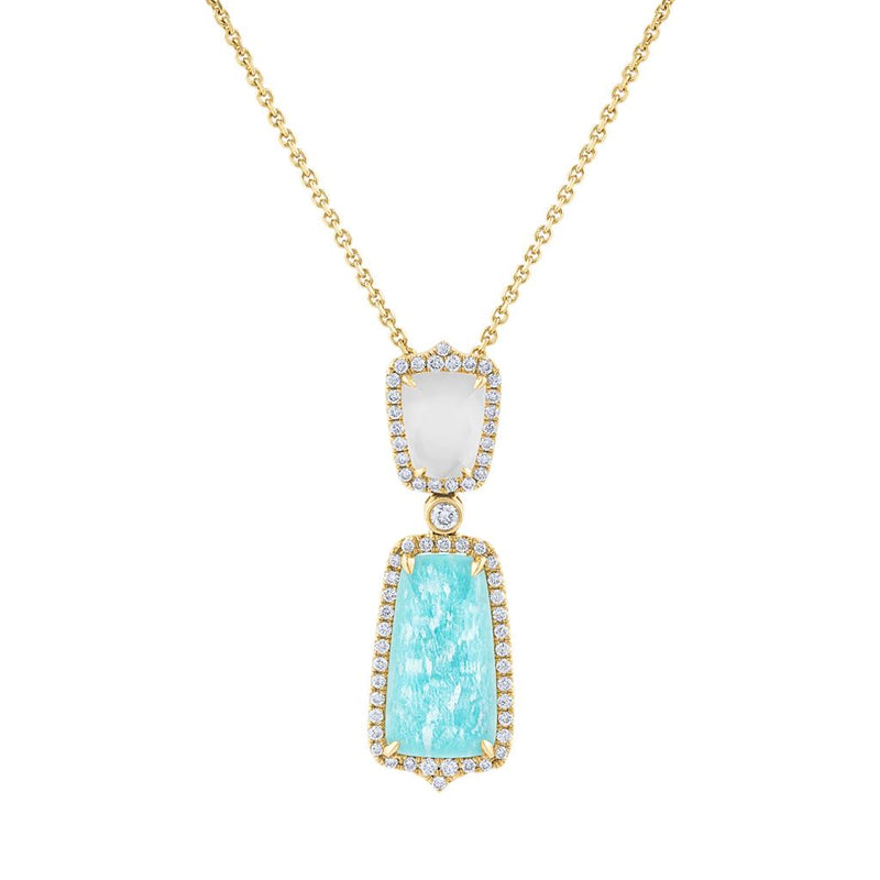 LaViano Fashion 18K Yellow Gold Amazonite and Mother of Pearl Diamond Necklace