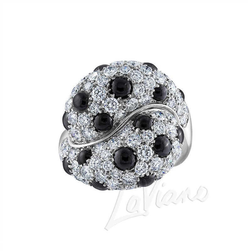 LaViano Fashion 18K White Gold Black Onyx and Diamond Ring