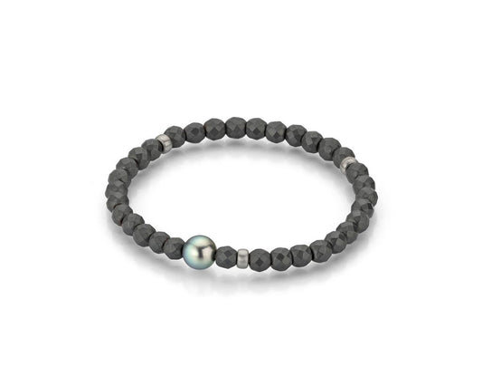 LaViano Fashion 18K White Gold Tahitian Pearl 8-9MM and Hematite Beaded Bracelet